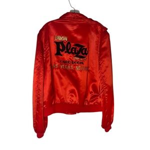 VINTAGE Union Plaza Las Vegas Casino Satin Bomber Jacket Live It Up Card Room